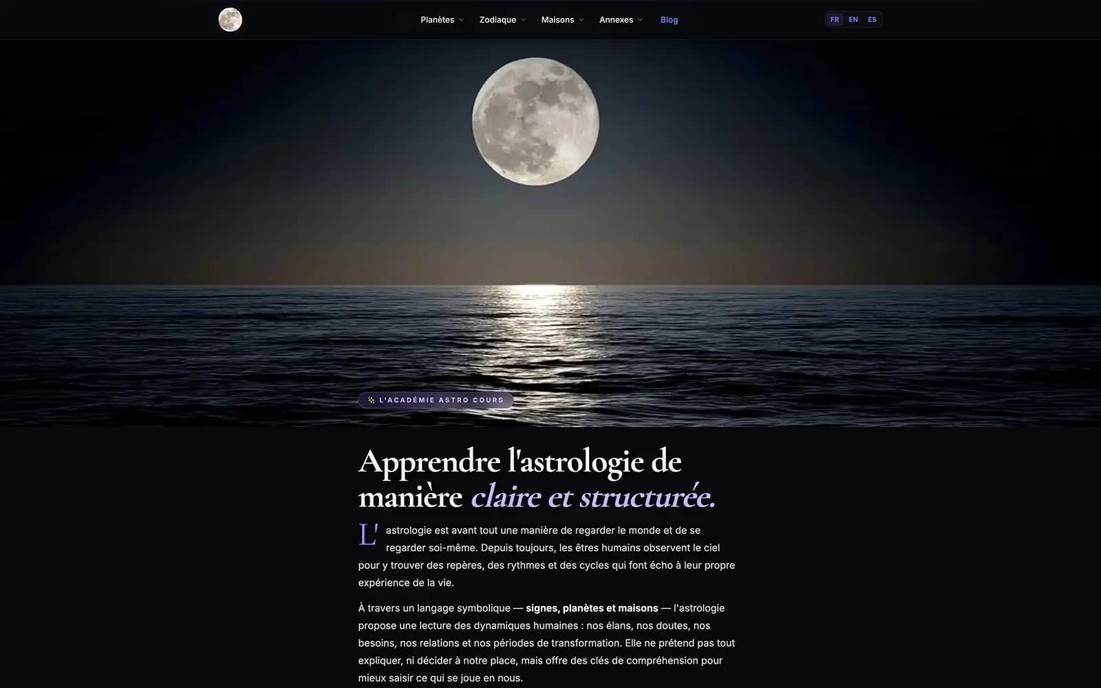 Capture d'écran du site Astro-Cours
