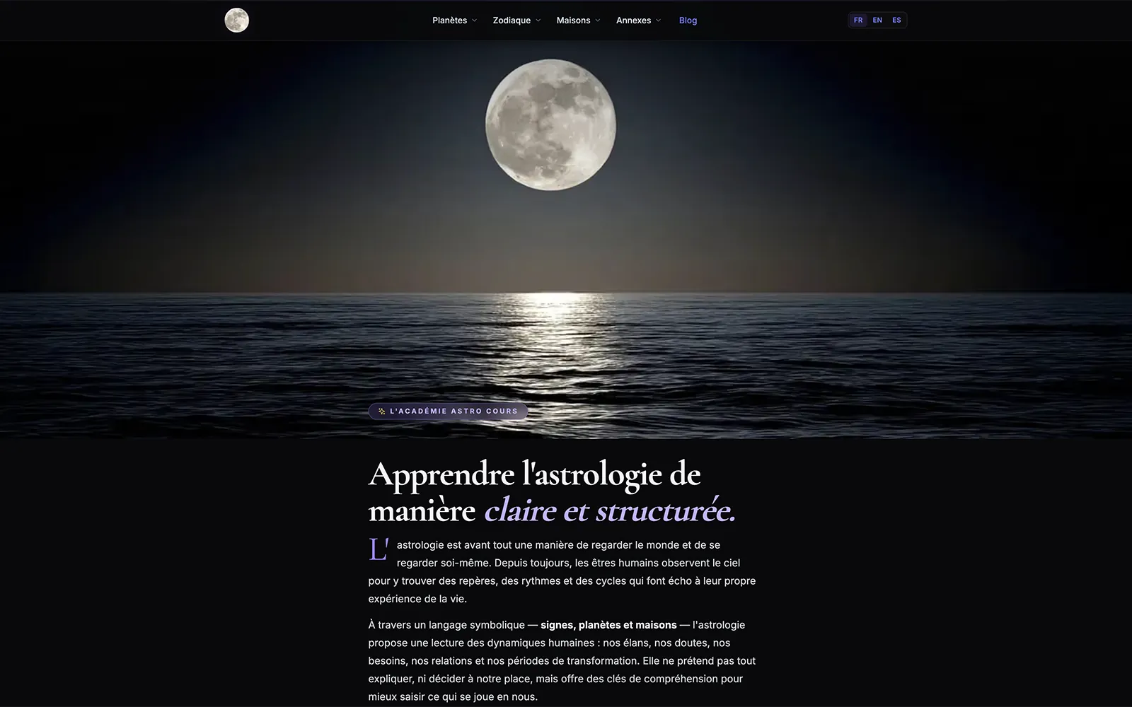 Capture d'écran du site Astro-Cours