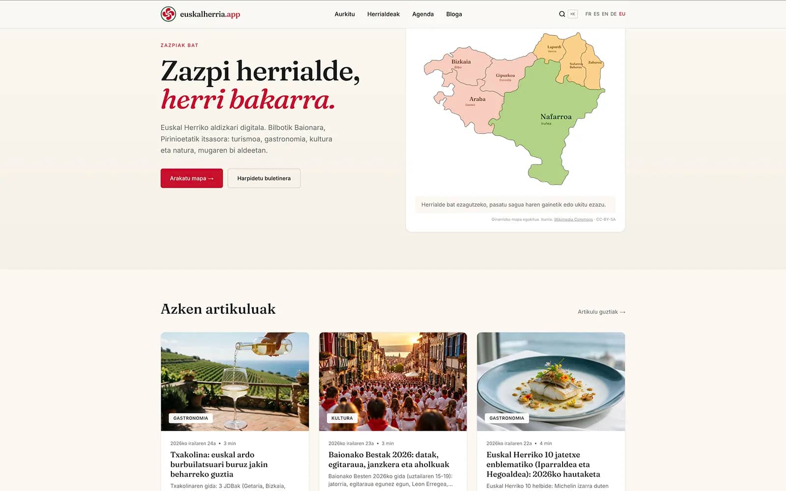 Capture d'écran du site Euskal Herria