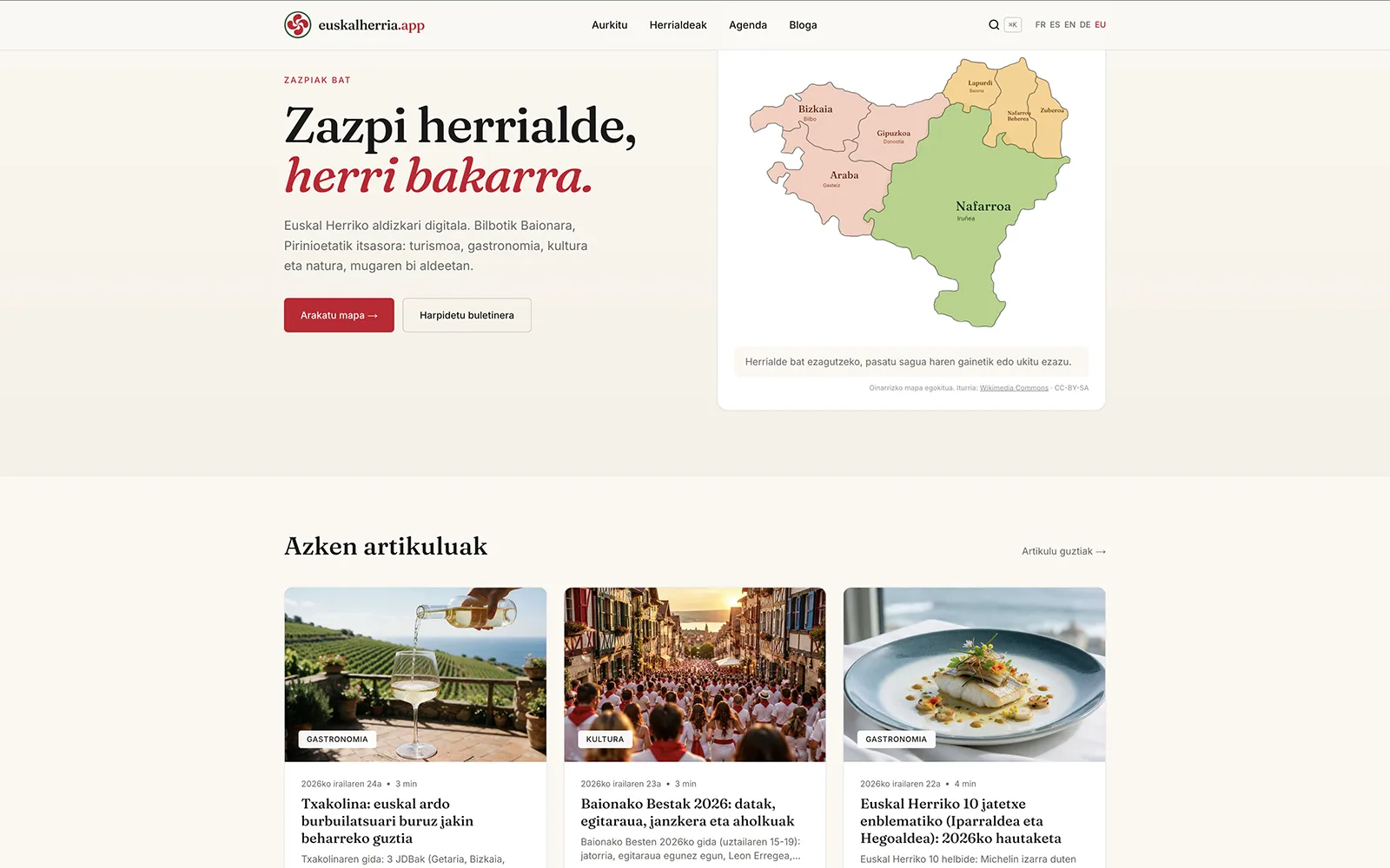 Capture d'écran du site Euskal Herria