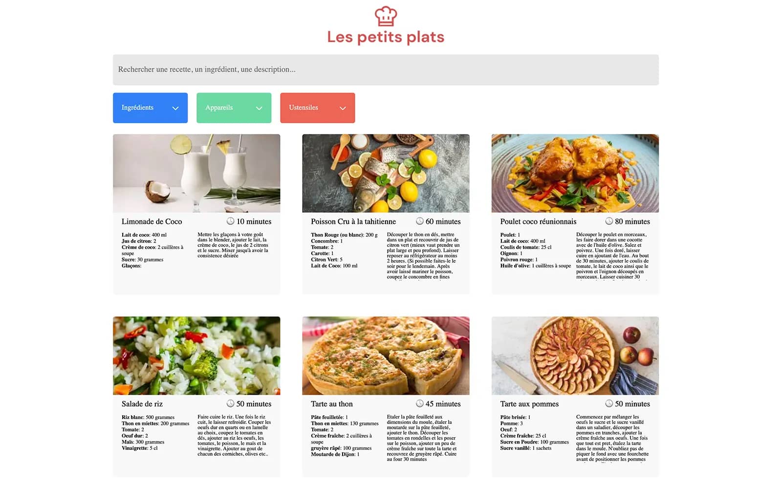 Capture d'écran du site Les Petits Plats