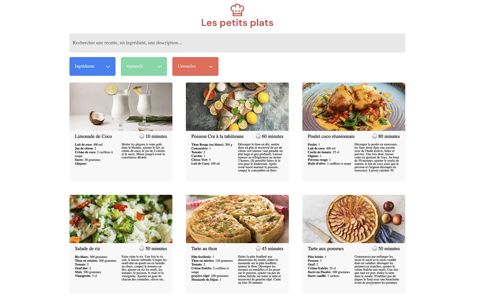 Capture d'écran du site Les Petits Plats