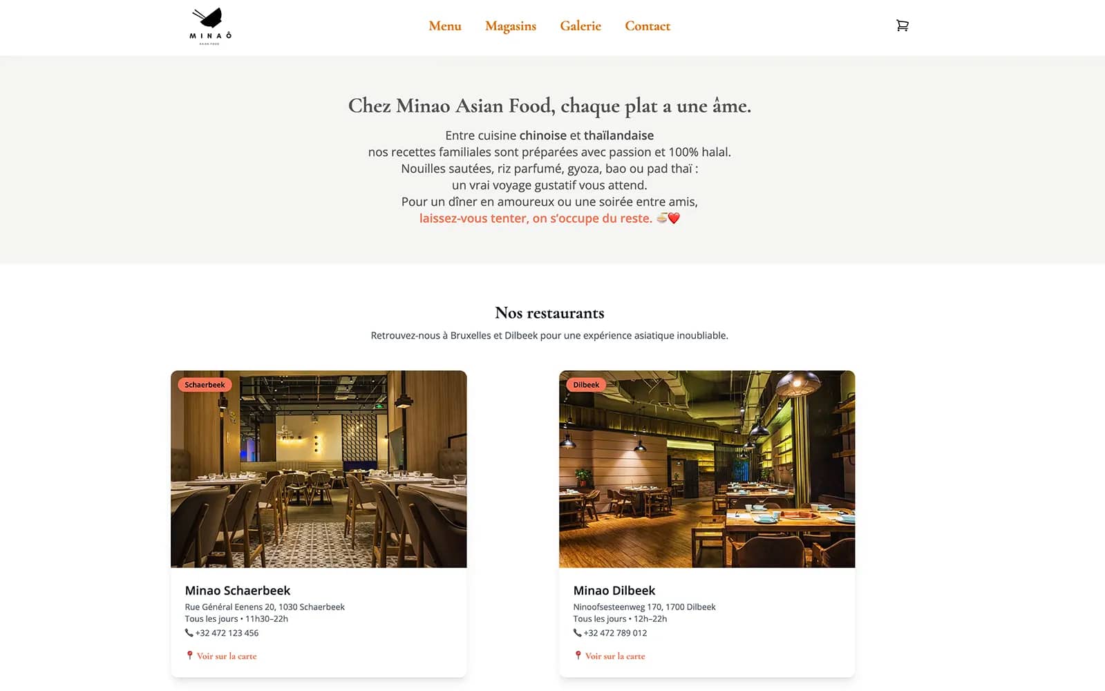 Capture d'écran du site Minao Asian Food