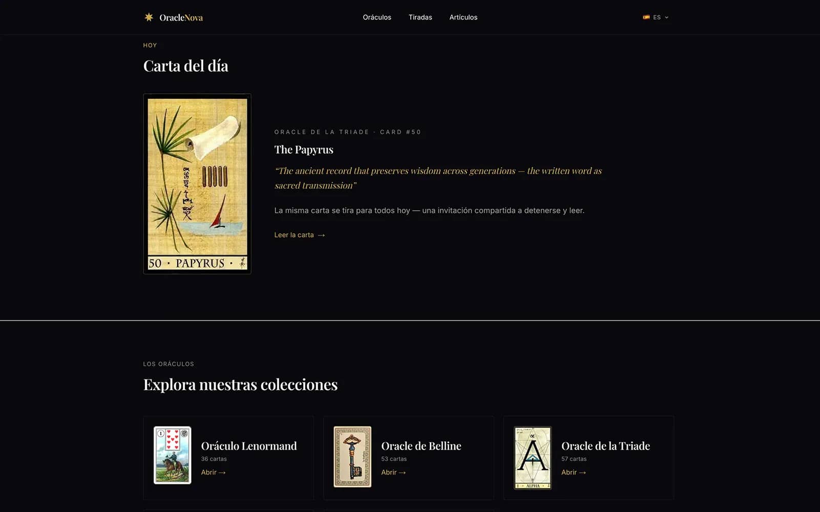 Capture d'écran du site OracleNova