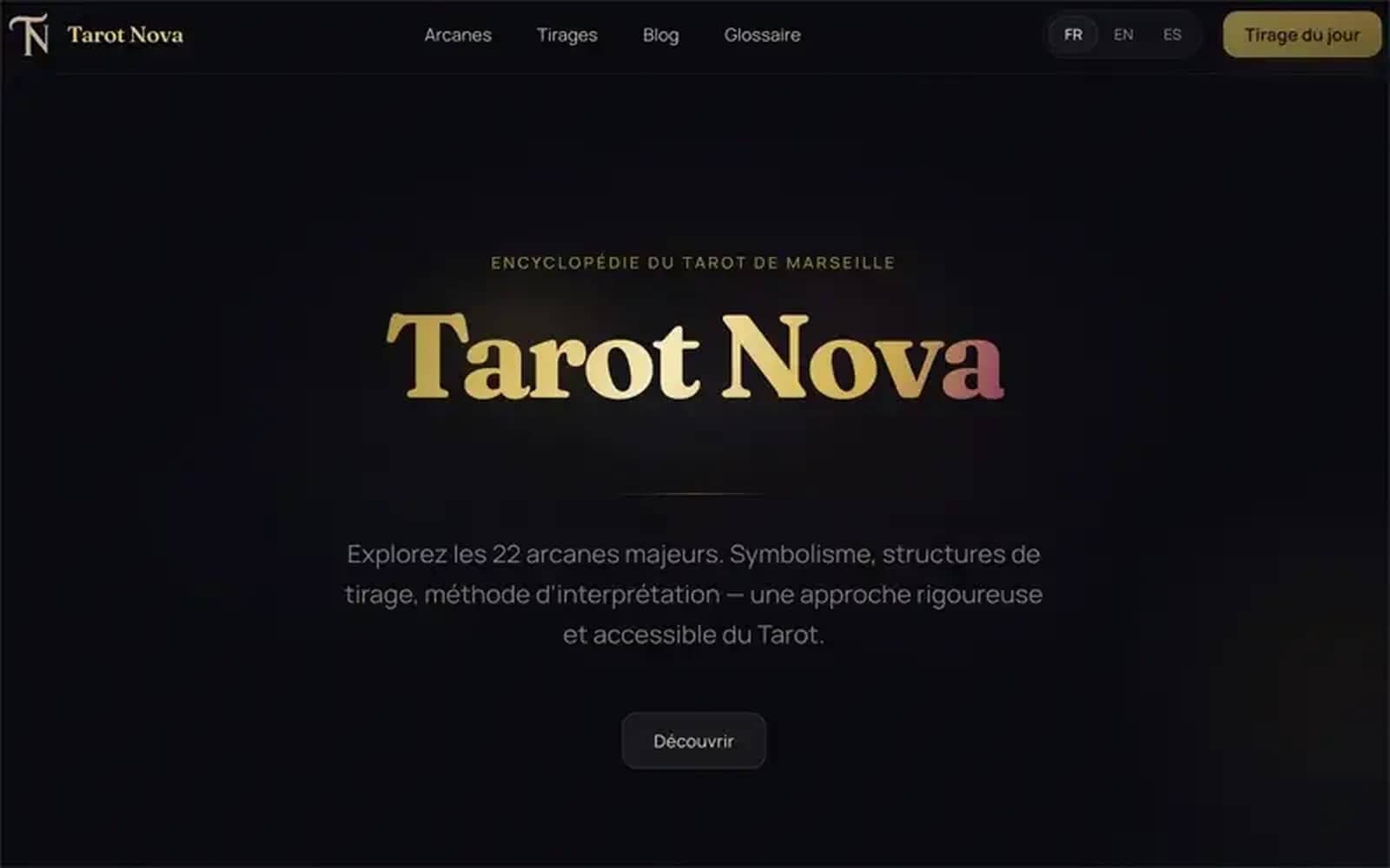 Capture d'écran du site TarotNova