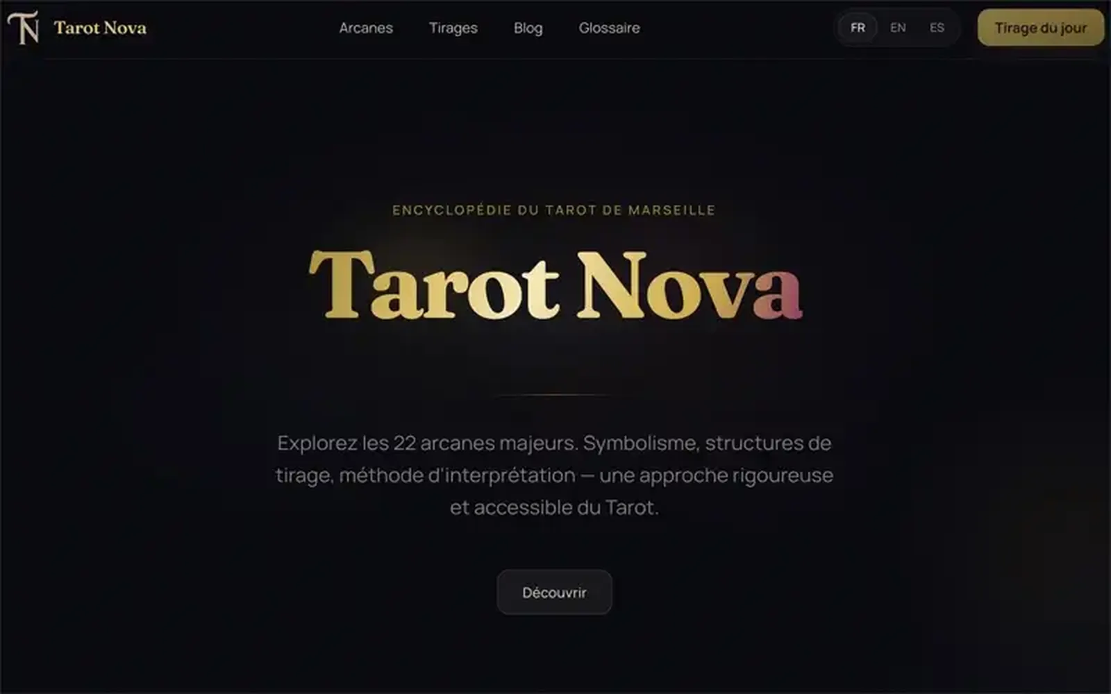 Capture d'écran du site TarotNova