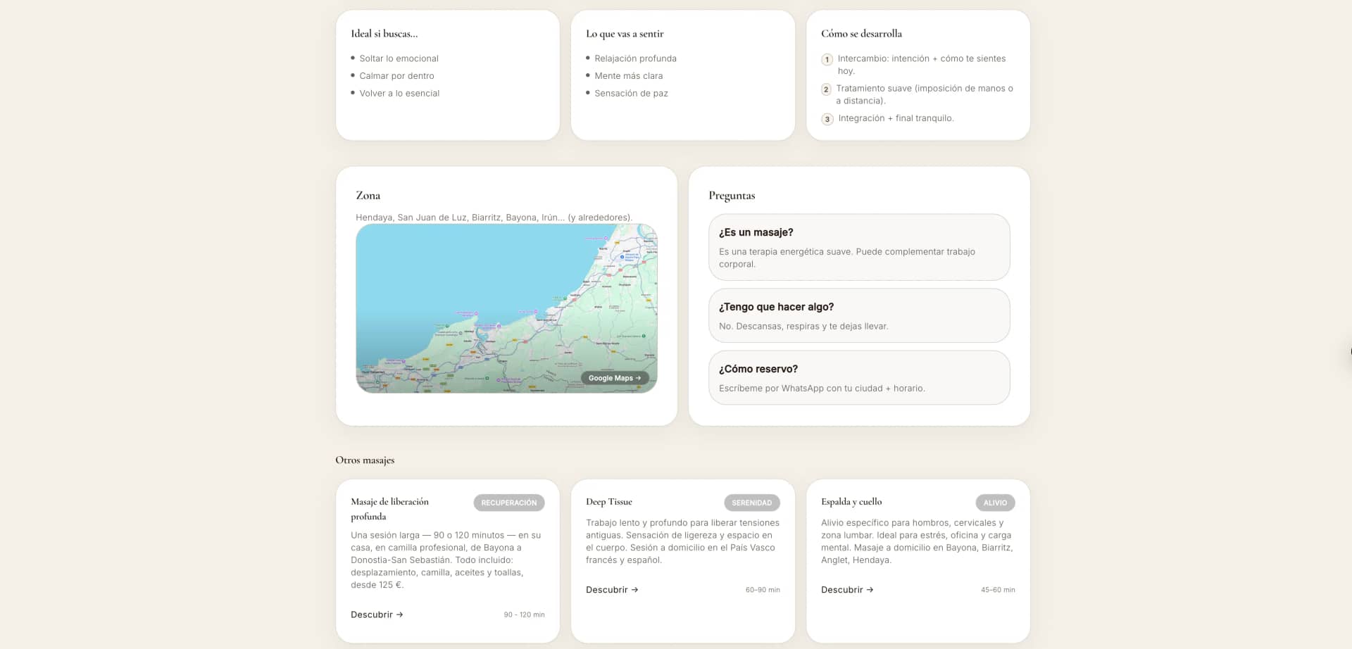 Capture d'écran du site Votre massage à domicile Pays Basque